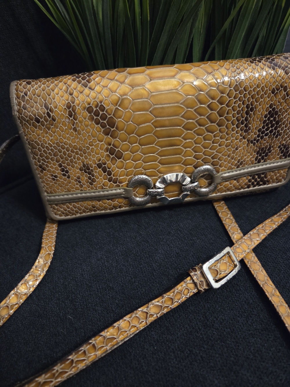 Brighton Gold Snake-Embossed Crossbody Wallet with Silver-Tone Accent
